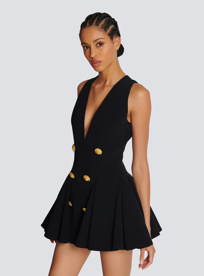 Balmain Dresses Women Pleated Flared Crepe Dress Black
