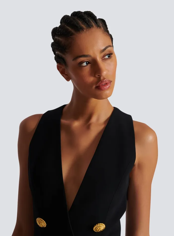 Balmain Dresses Women Pleated Flared Crepe Dress Black