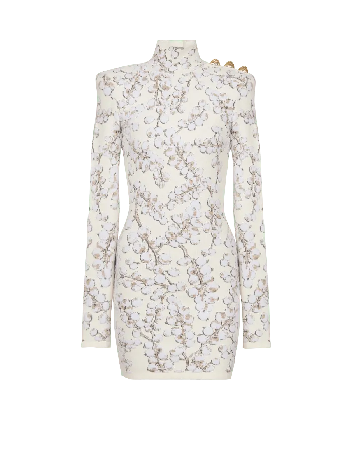 Balmain Dresses Women Redcurrant Jacquard Knit Short Dress White