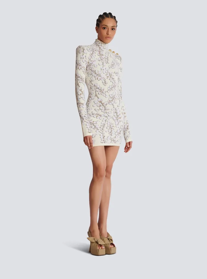 Balmain Dresses Women Redcurrant Jacquard Knit Short Dress White
