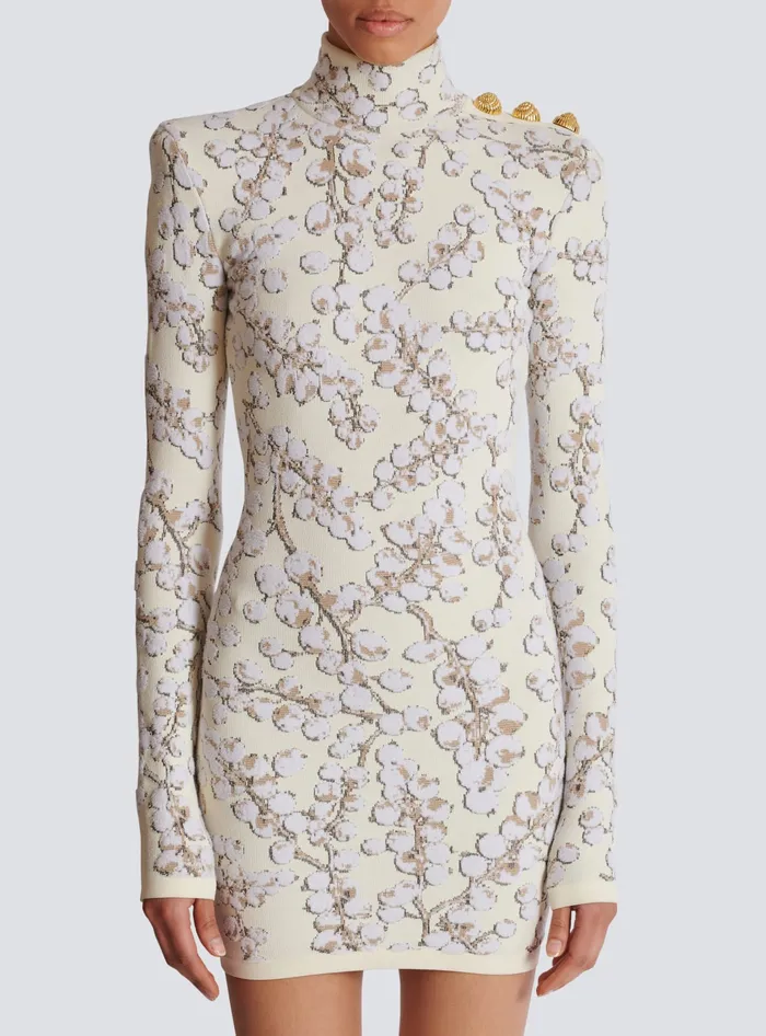 Balmain Dresses Women Redcurrant Jacquard Knit Short Dress White