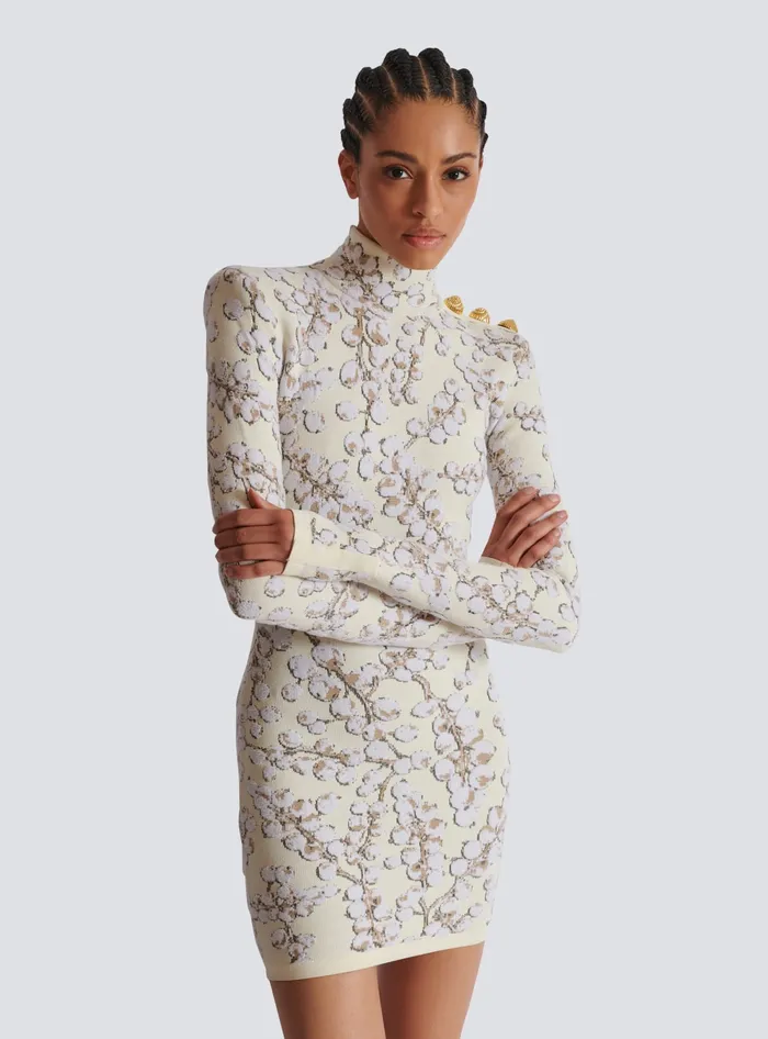 Balmain Dresses Women Redcurrant Jacquard Knit Short Dress White