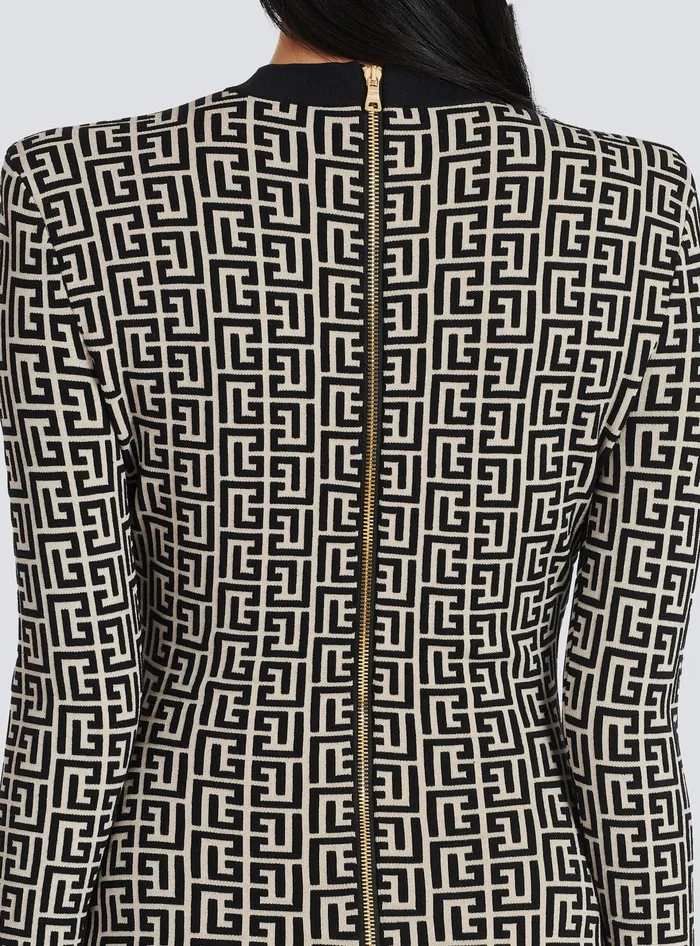Balmain Dresses Women Short Bicolor Jacquard Dress With Monogram Black