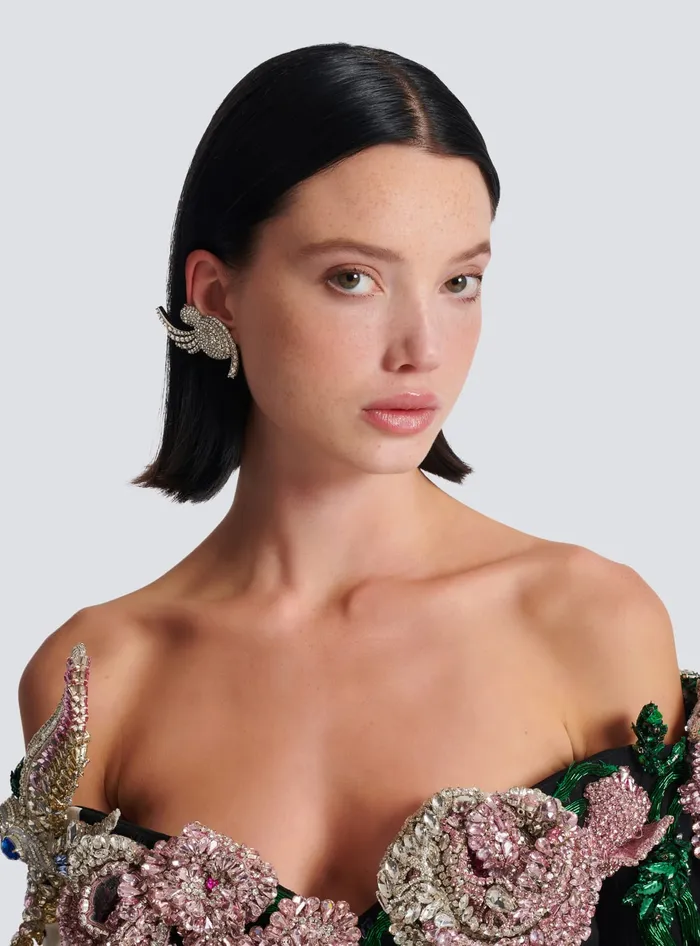 Balmain Fashion Jewelry Women Rhinestone And Palladium Swallow Earrings Silver