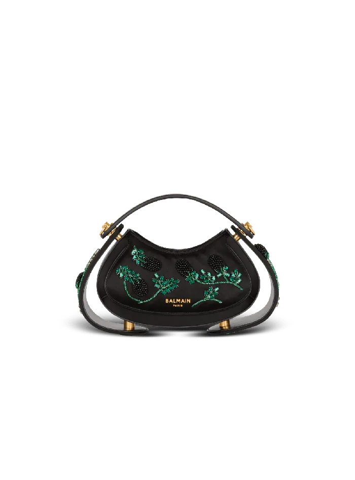 Balmain Handbags Women Small Jolie Madame Bag In Blackberryembroidered Satin Black