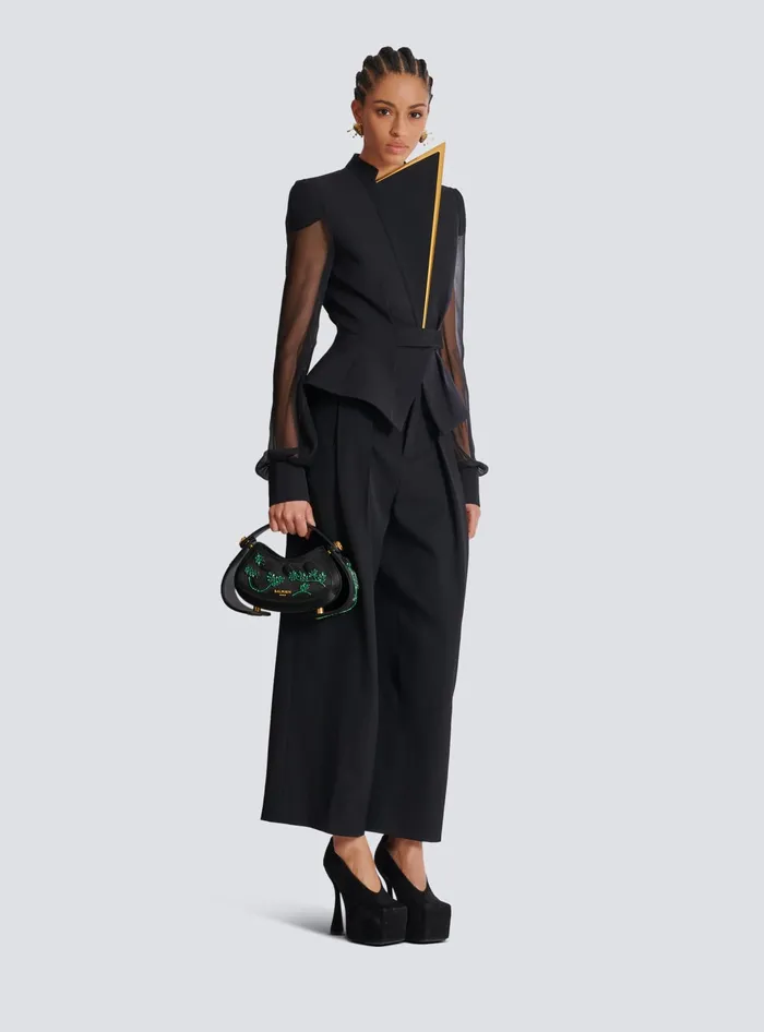 Balmain Handbags Women Small Jolie Madame Bag In Blackberryembroidered Satin Black