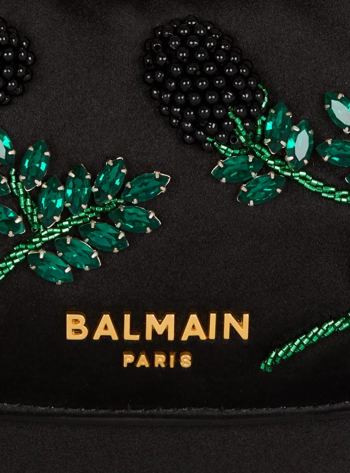 Balmain Handbags Women Small Jolie Madame Bag In Blackberryembroidered Satin Black