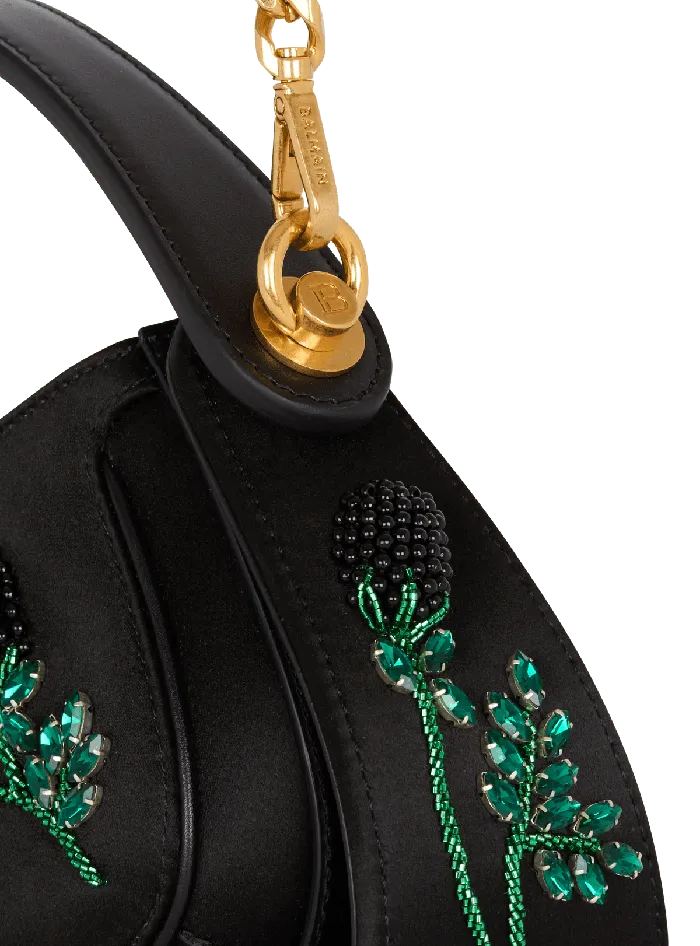 Balmain Handbags Women Small Jolie Madame Bag In Blackberryembroidered Satin Black