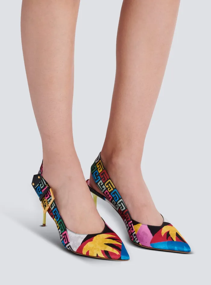 Balmain High Heels and Pumps Women Heeled Ruby Slingbacks In Printed Satin Multicolor