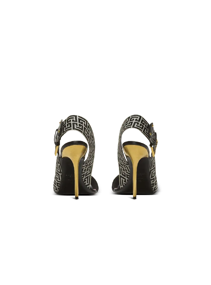 Balmain High Heels and Pumps Women Ruby Sandals In Calfskin And PB Labyrinth Canvas Black