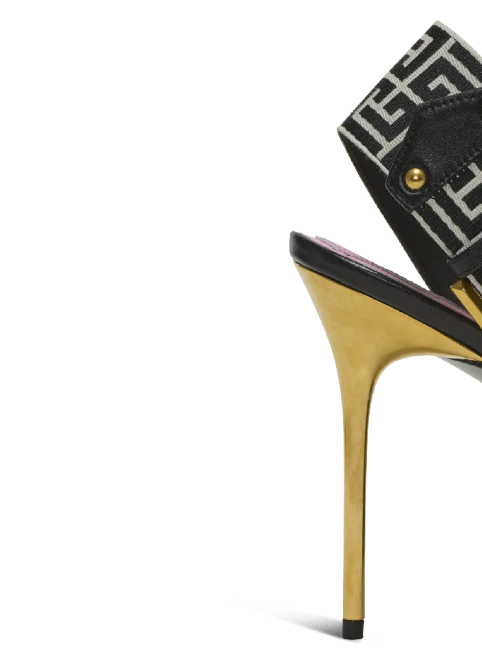 Balmain High Heels and Pumps Women Ruby Sandals In Calfskin And PB Labyrinth Canvas Black