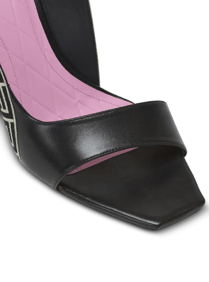 Balmain High Heels and Pumps Women Ruby Sandals In Calfskin And PB Labyrinth Canvas Black