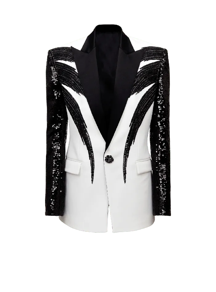 Balmain Jackets And Blazers Men Twotone Jacket With Sequin Embroidery Black