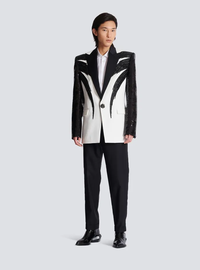 Balmain Jackets And Blazers Men Twotone Jacket With Sequin Embroidery Black
