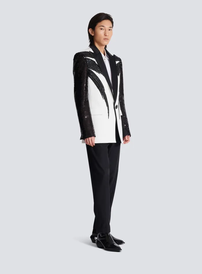 Balmain Jackets And Blazers Men Twotone Jacket With Sequin Embroidery Black