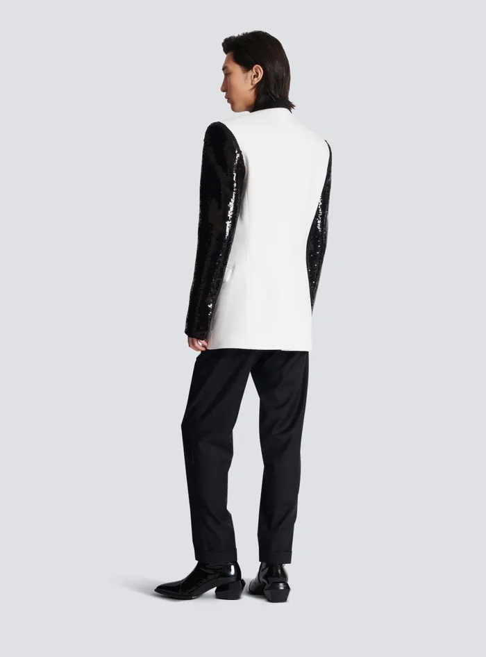 Balmain Jackets And Blazers Men Twotone Jacket With Sequin Embroidery Black
