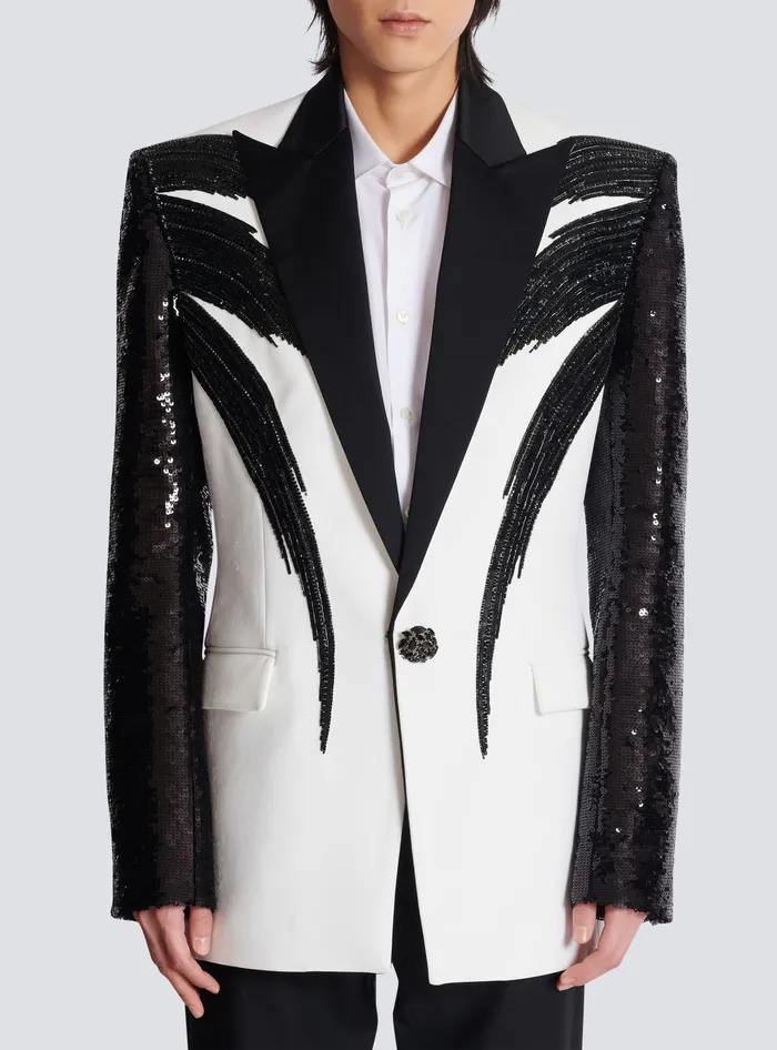 Balmain Jackets And Blazers Men Twotone Jacket With Sequin Embroidery Black