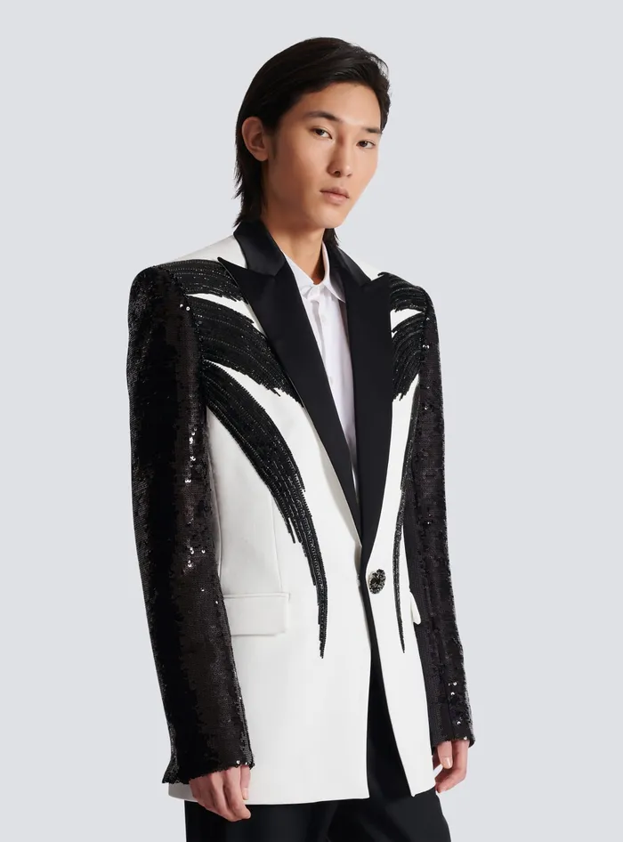Balmain Jackets And Blazers Men Twotone Jacket With Sequin Embroidery Black