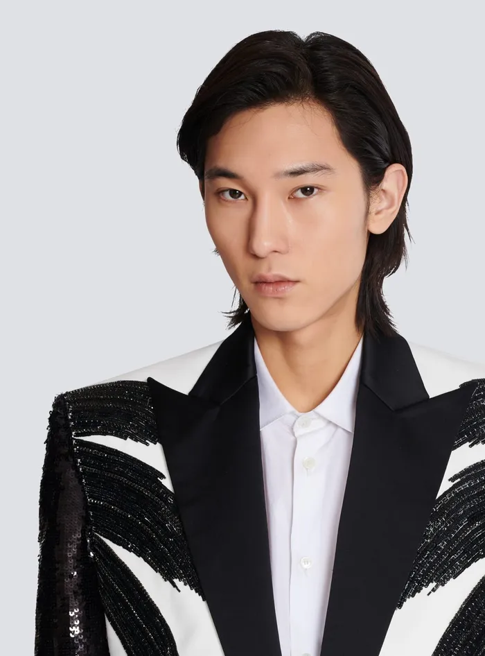 Balmain Jackets And Blazers Men Twotone Jacket With Sequin Embroidery Black