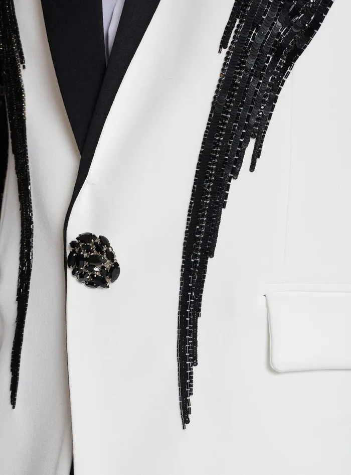 Balmain Jackets And Blazers Men Twotone Jacket With Sequin Embroidery Black