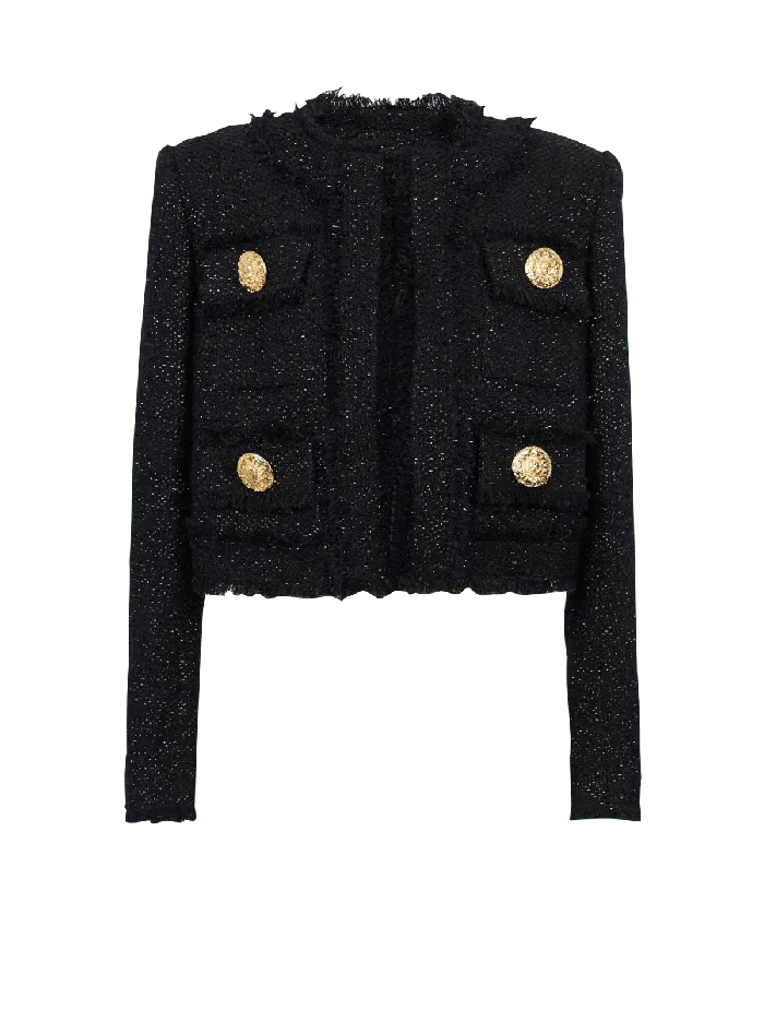 Balmain Jackets And Blazers Women Cropped Lurex Tweed Jacket Black