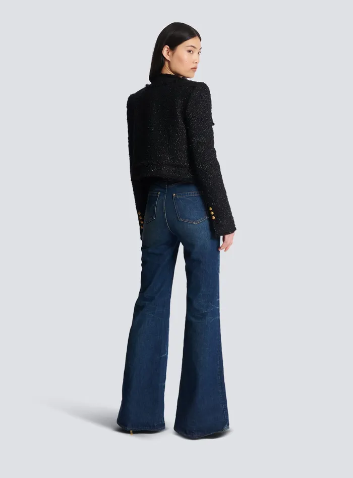 Balmain Jackets And Blazers Women Cropped Lurex Tweed Jacket Black