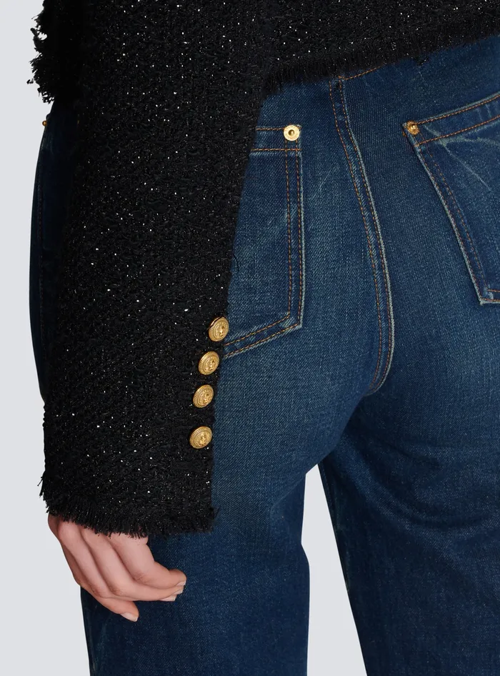 Balmain Jackets And Blazers Women Cropped Lurex Tweed Jacket Black