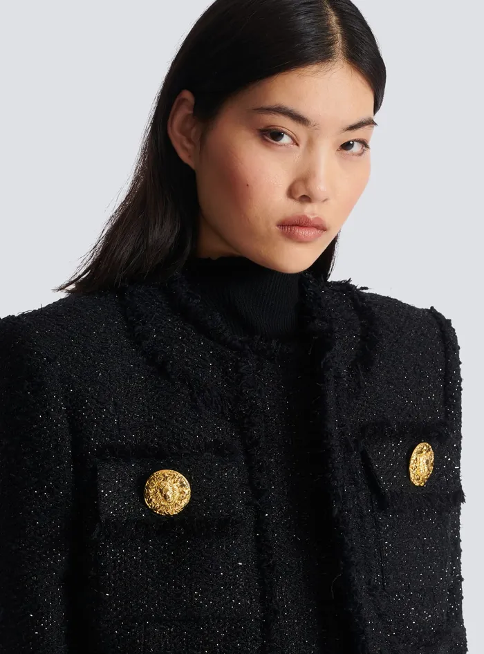 Balmain Jackets And Blazers Women Cropped Lurex Tweed Jacket Black