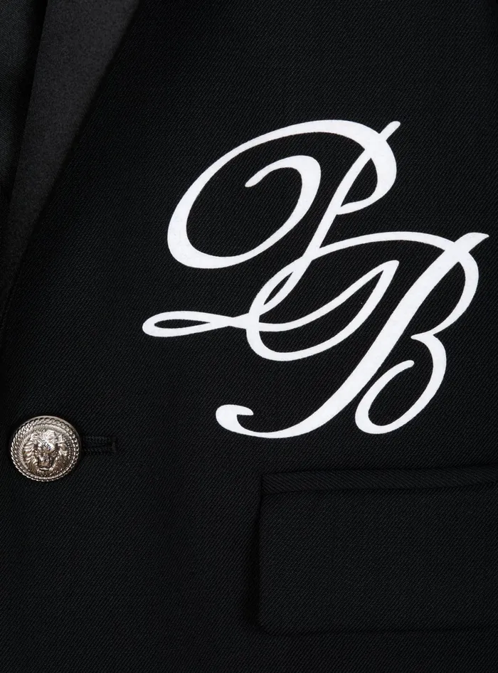 Balmain Kids 1button Jacket With PB Signature Embroidery Black