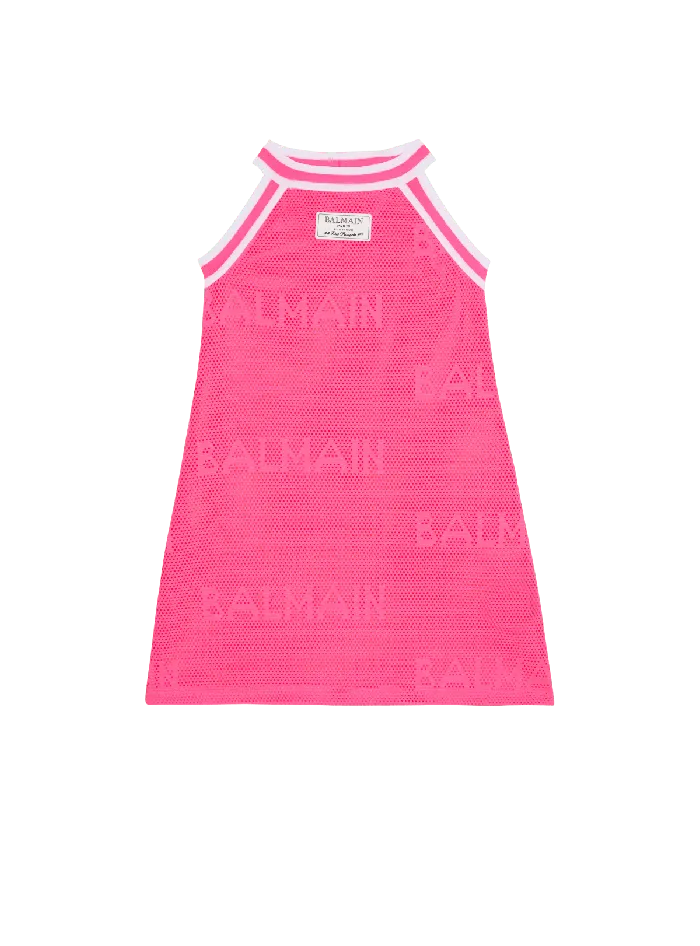 Balmain Kids Knit Dress With Logo Pink