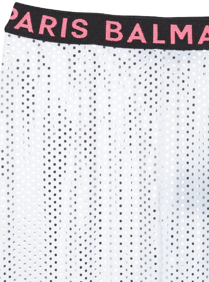 Balmain Kids Metal Leggings White