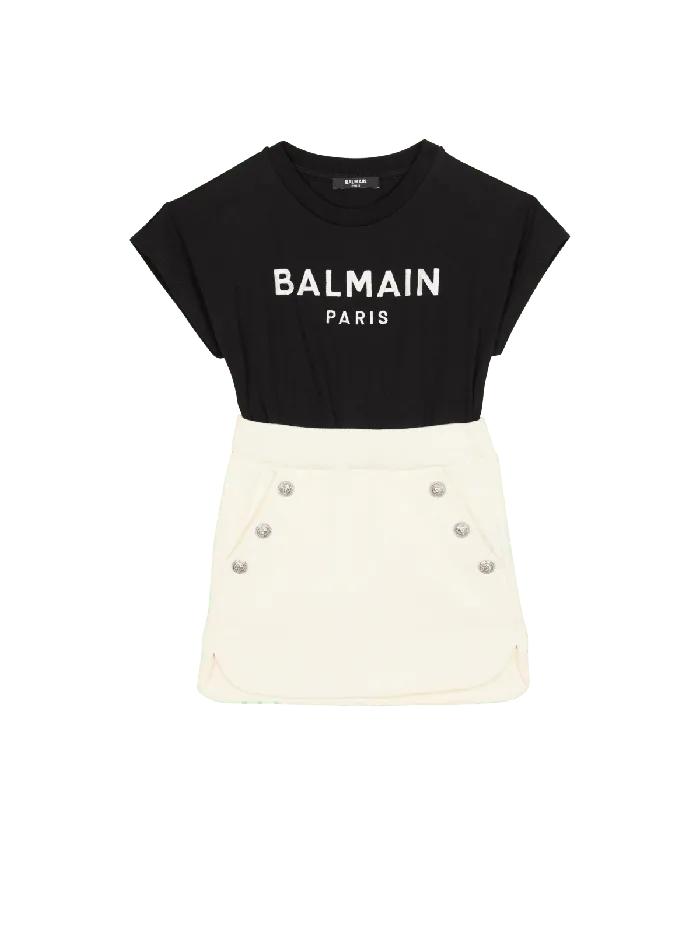 Balmain Kids Twotone Optical Illusion Dress With Buttons Black