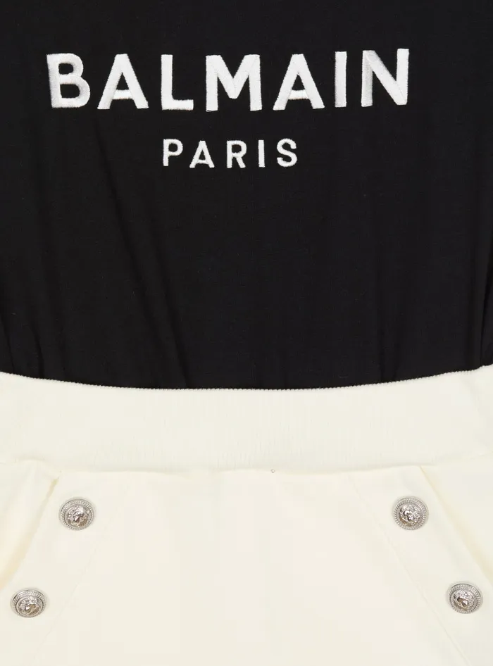 Balmain Kids Twotone Optical Illusion Dress With Buttons Black