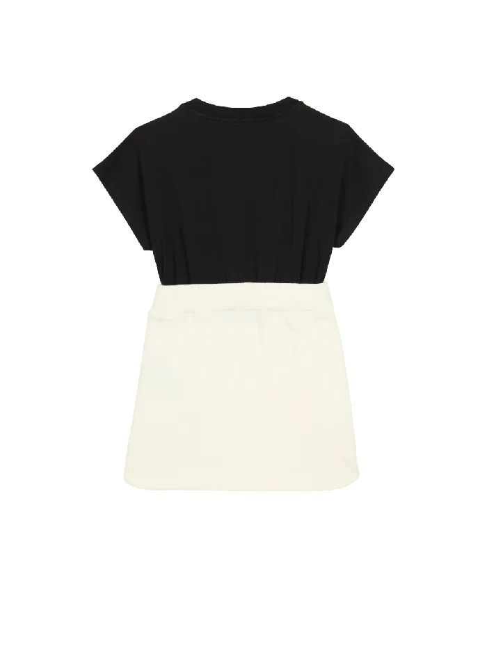 Balmain Kids Twotone Optical Illusion Dress With Buttons Black