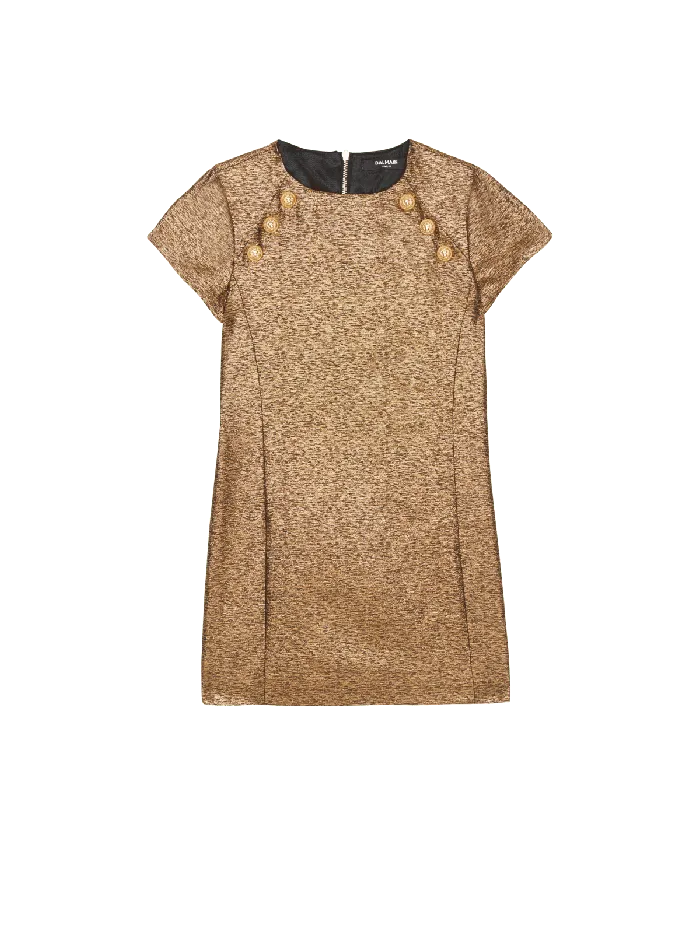 Balmain Kids Woven Lurex Dress Gold