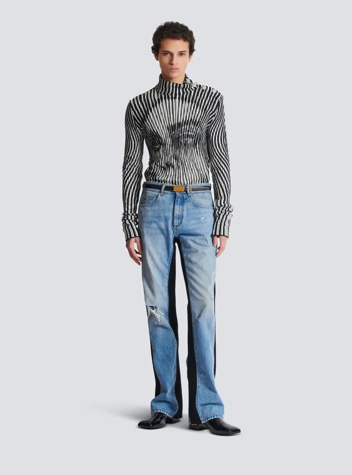 Balmain Knitwear Men Face Twotone Knit Jumper Black