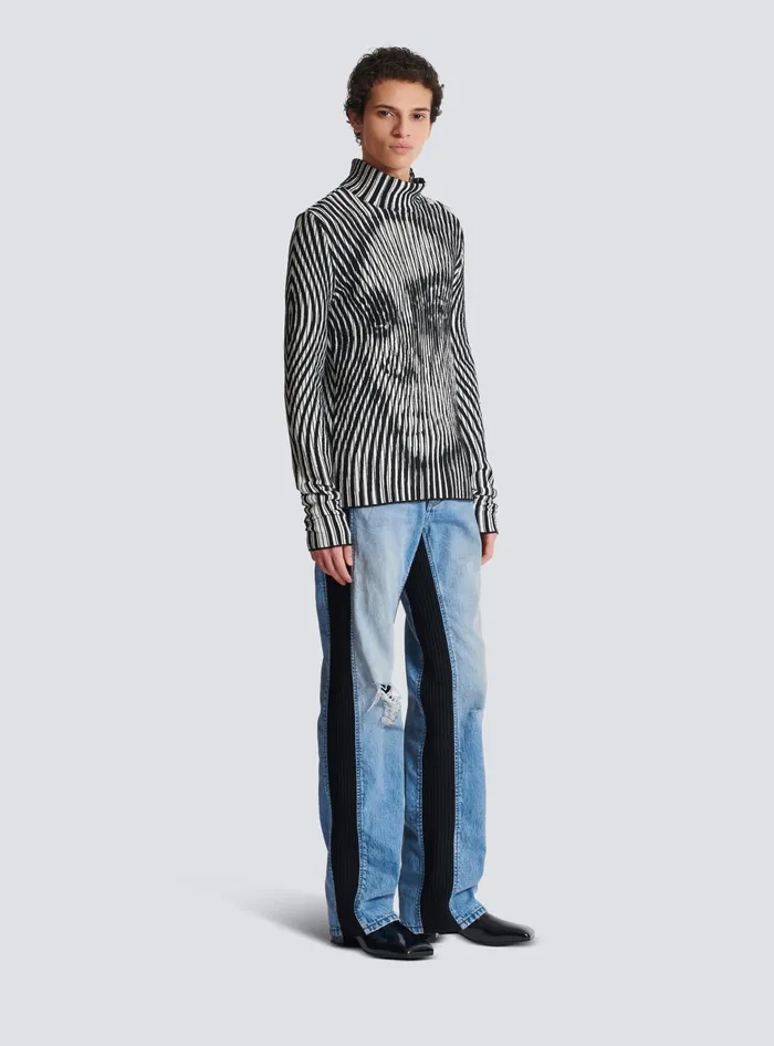 Balmain Knitwear Men Face Twotone Knit Jumper Black