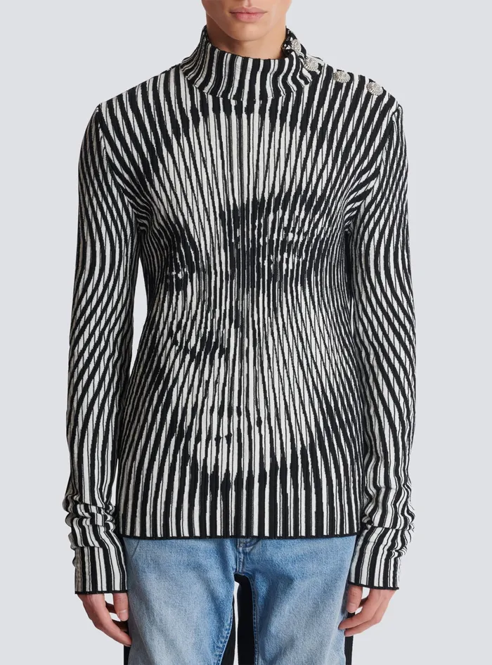 Balmain Knitwear Men Face Twotone Knit Jumper Black