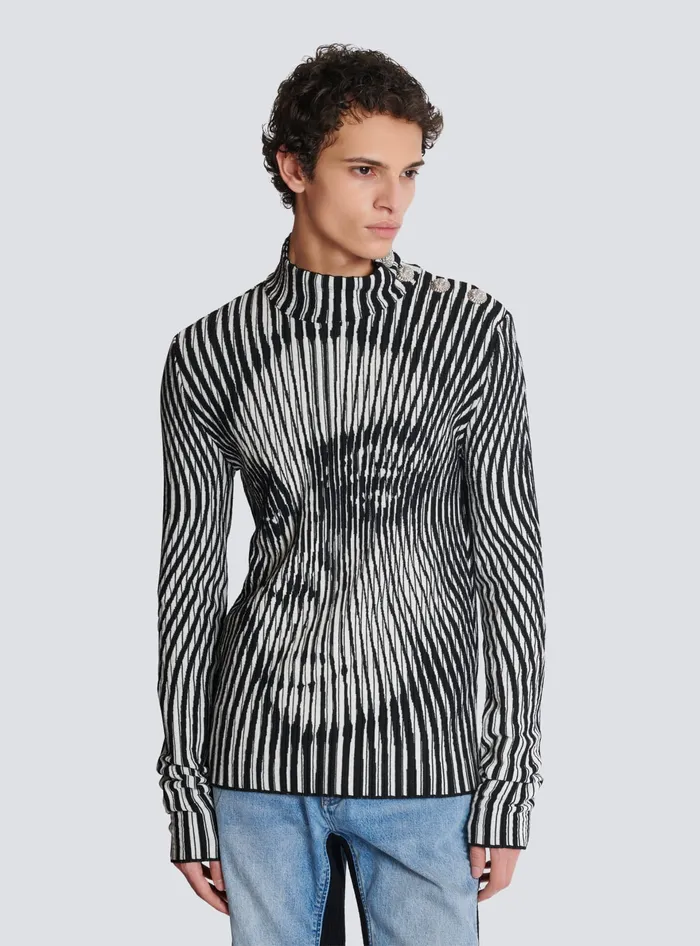 Balmain Knitwear Men Face Twotone Knit Jumper Black