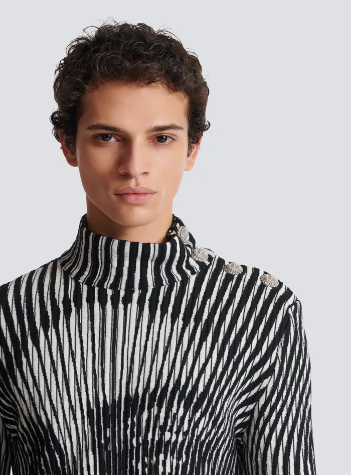 Balmain Knitwear Men Face Twotone Knit Jumper Black