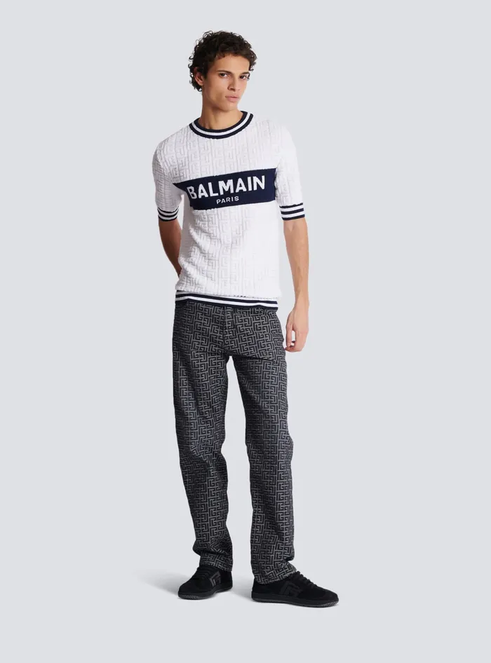 Balmain Knitwear Men Shortsleeved PB Labyrinth Knit Tshirt White