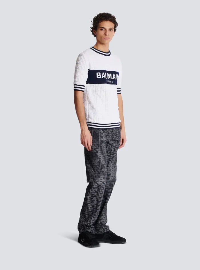 Balmain Knitwear Men Shortsleeved PB Labyrinth Knit Tshirt White