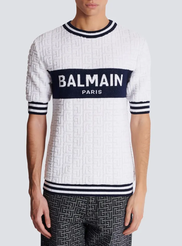 Balmain Knitwear Men Shortsleeved PB Labyrinth Knit Tshirt White