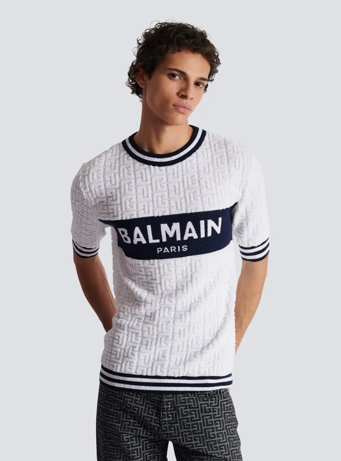 Balmain Knitwear Men Shortsleeved PB Labyrinth Knit Tshirt White