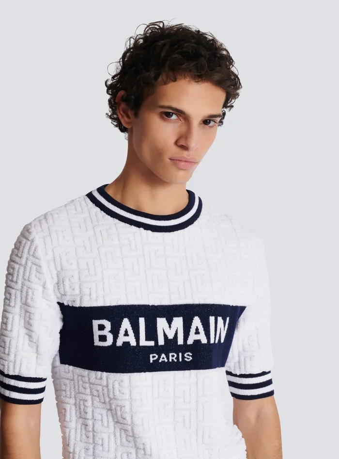 Balmain Knitwear Men Shortsleeved PB Labyrinth Knit Tshirt White