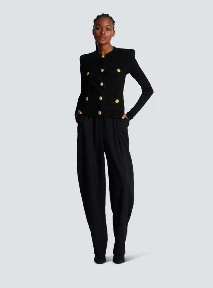 Balmain Knitwear Women Cropped Ecodesigned Knit Cardigan With Goldtone Buttons Black