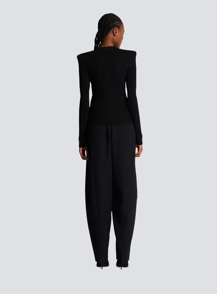 Balmain Knitwear Women Cropped Ecodesigned Knit Cardigan With Goldtone Buttons Black