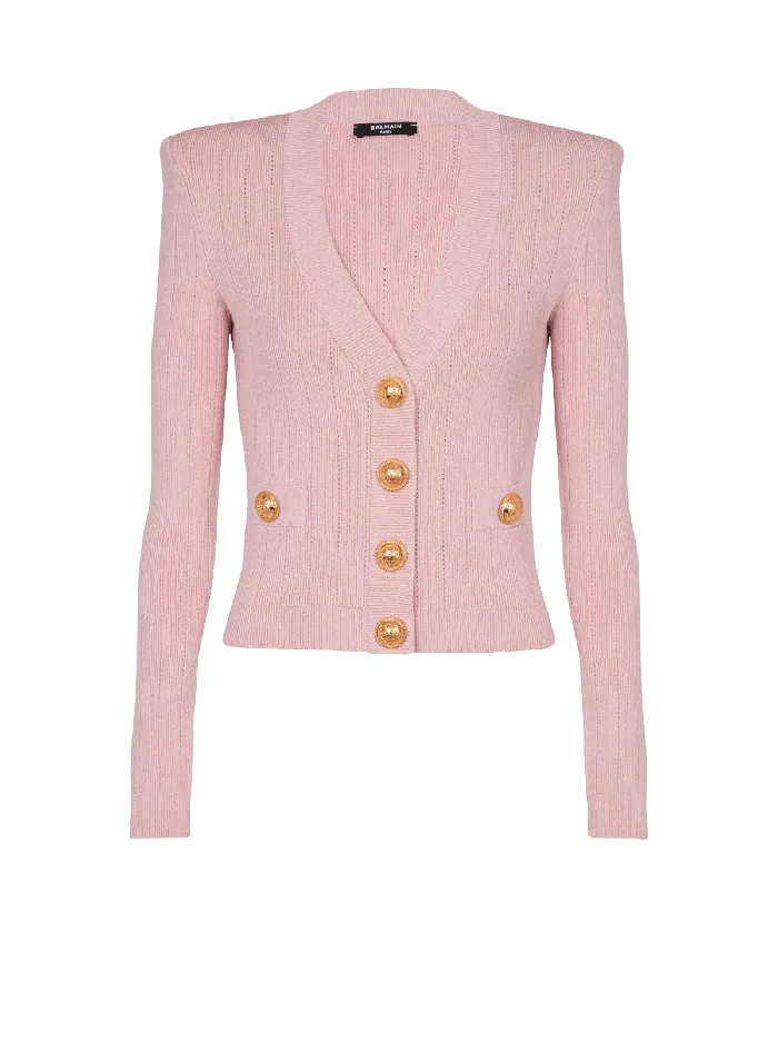 Balmain Knitwear Women Cropped Knit Cardigan Pink