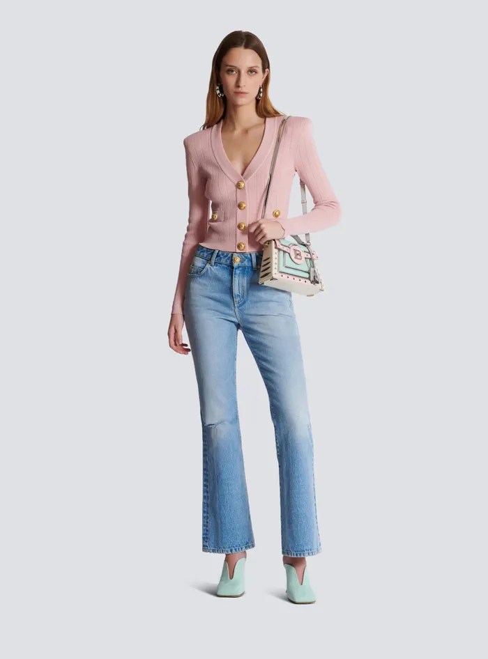 Balmain Knitwear Women Cropped Knit Cardigan Pink