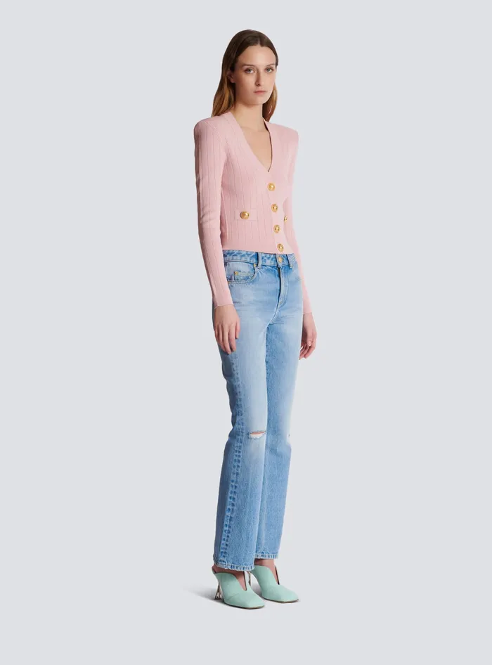 Balmain Knitwear Women Cropped Knit Cardigan Pink